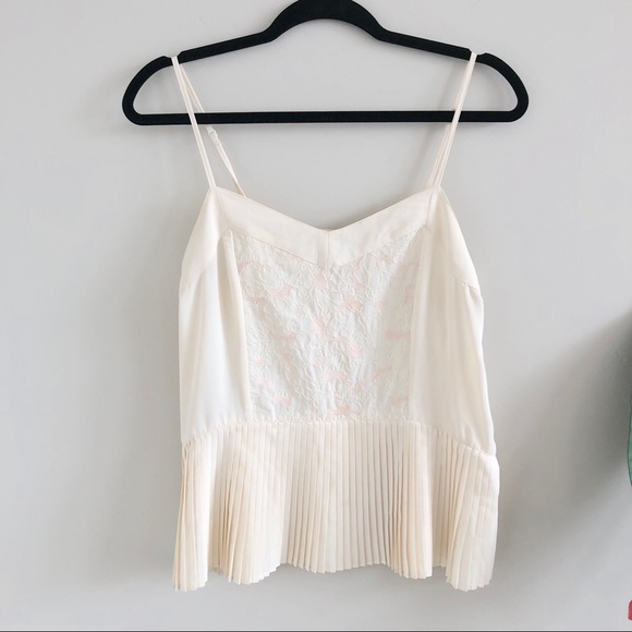 American Eagle Outfitters Tops - AMERICAN EAGLE Ivory Embroidered Pleated Tank Top